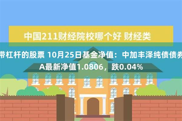 带杠杆的股票 10月25日基金净值：中加丰泽纯债债券A最新净值1.0806，跌0.04%